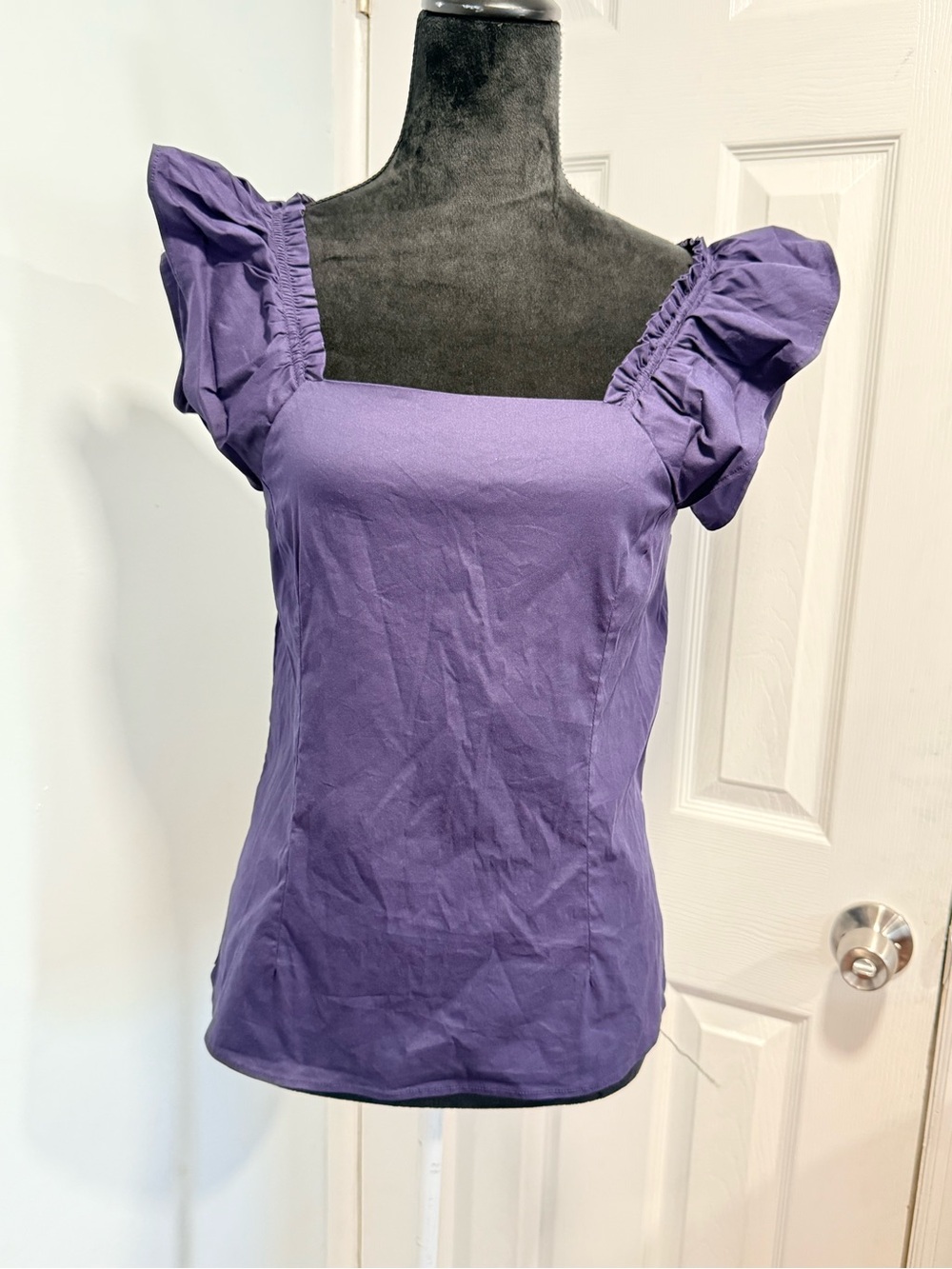 Prada Purple Square Neck Puff Sleeve Camisole Top